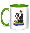 Mug with a colored handle Flip the bird kelly-green фото