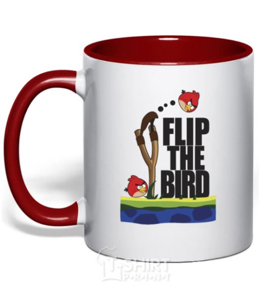 Mug with a colored handle Flip the bird red фото