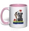 Mug with a colored handle Flip the bird light-pink фото