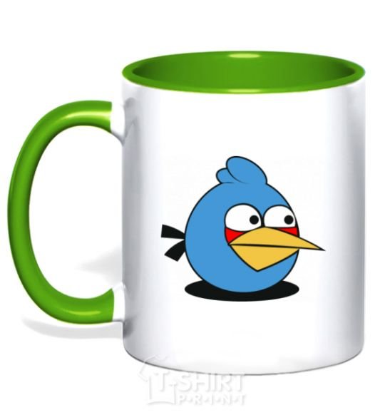 Mug with a colored handle Angry bird blue bird kelly-green фото