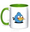 Mug with a colored handle Angry bird blue bird kelly-green фото