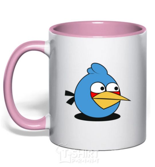 Mug with a colored handle Angry bird blue bird light-pink фото