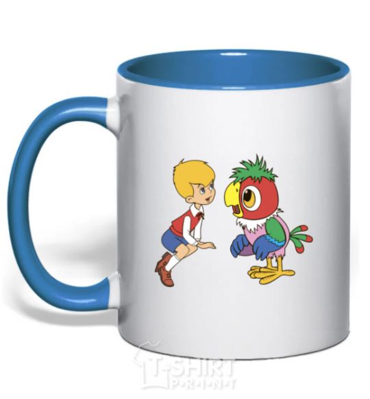 Mug with a colored handle Kesha the parrot royal-blue фото