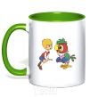 Mug with a colored handle Kesha the parrot kelly-green фото