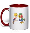 Mug with a colored handle Kesha the parrot red фото