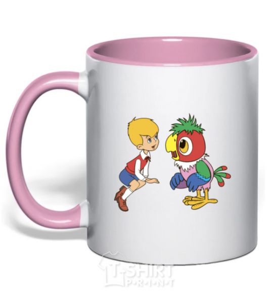 Чашка с цветной ручкой Попугай Кеша Нежно розовый фото