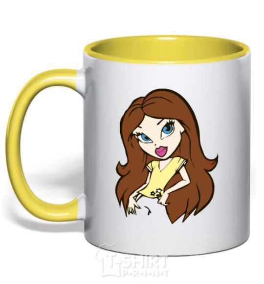 Mug with a colored handle Barbie Bratz yellow фото