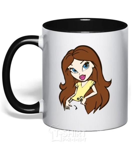 Mug with a colored handle Barbie Bratz black фото