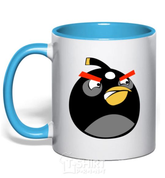 Mug with a colored handle Angry Bomb sky-blue фото