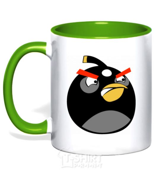 Mug with a colored handle Angry Bomb kelly-green фото