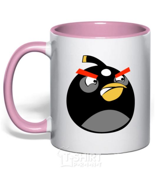 Mug with a colored handle Angry Bomb light-pink фото