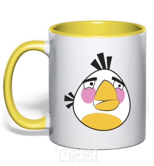 Mug with a colored handle Angry White yellow фото