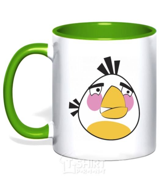 Mug with a colored handle Angry White kelly-green фото