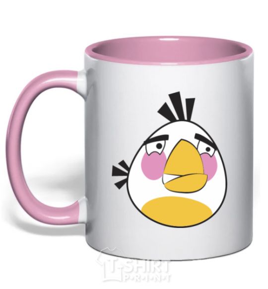 Mug with a colored handle Angry White light-pink фото