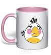 Mug with a colored handle Angry White light-pink фото