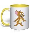 Mug with a colored handle Jerry yellow фото