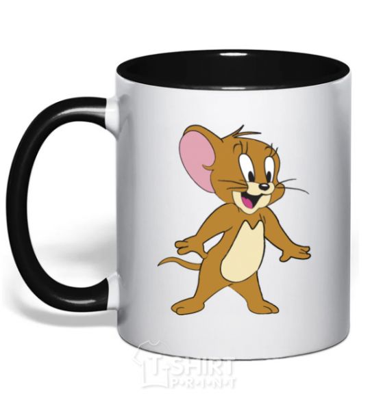 Mug with a colored handle Jerry black фото