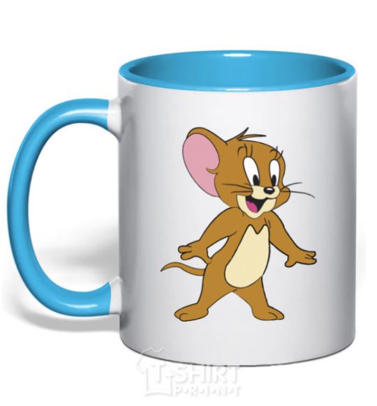 Mug with a colored handle Jerry sky-blue фото