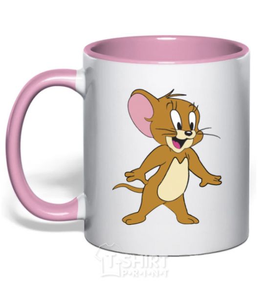 Mug with a colored handle Jerry light-pink фото