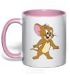 Mug with a colored handle Jerry light-pink фото