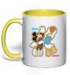 Mug with a colored handle Mickey VS Donald yellow фото