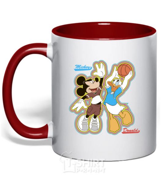 Mug with a colored handle Mickey VS Donald red фото