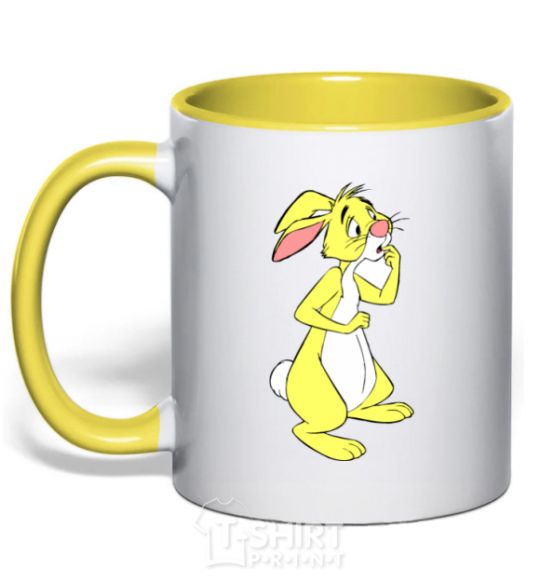 Mug with a colored handle Puh rabbit yellow фото