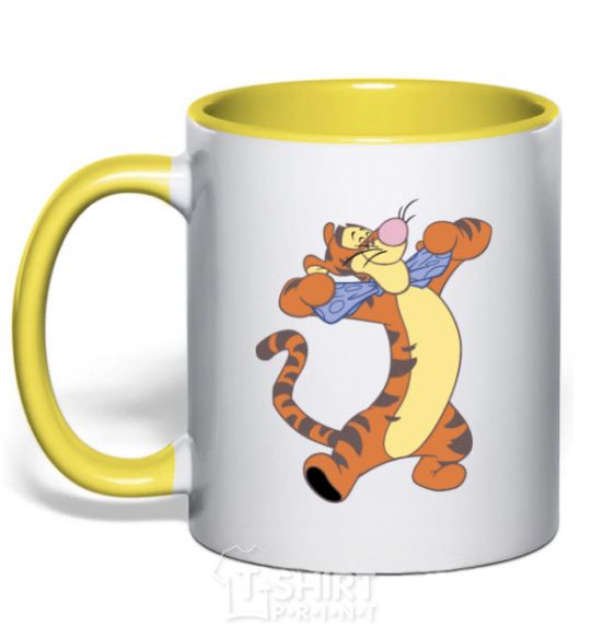 Mug with a colored handle Puh tigg yellow фото
