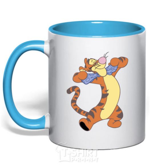 Mug with a colored handle Puh tigg sky-blue фото