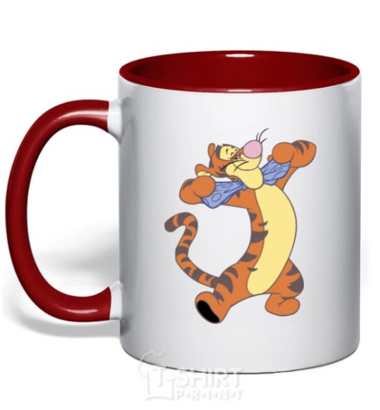Mug with a colored handle Puh tigg red фото
