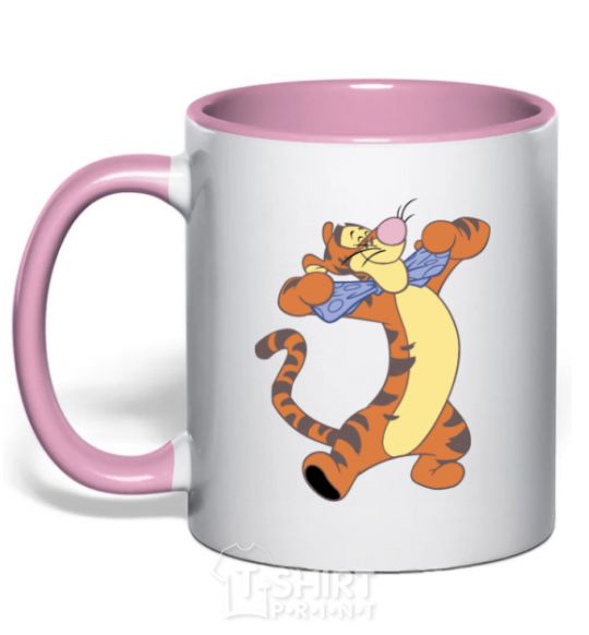 Mug with a colored handle Puh tigg light-pink фото