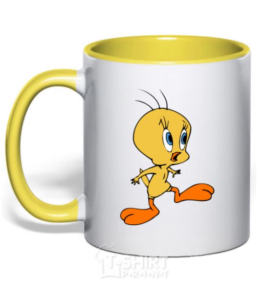 Mug with a colored handle Tweety yellow фото