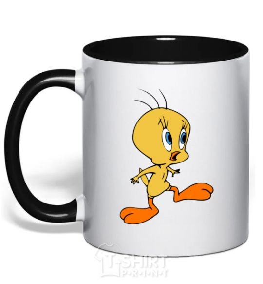 Mug with a colored handle Tweety black фото