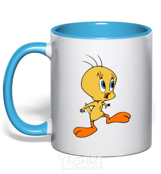 Mug with a colored handle Tweety sky-blue фото