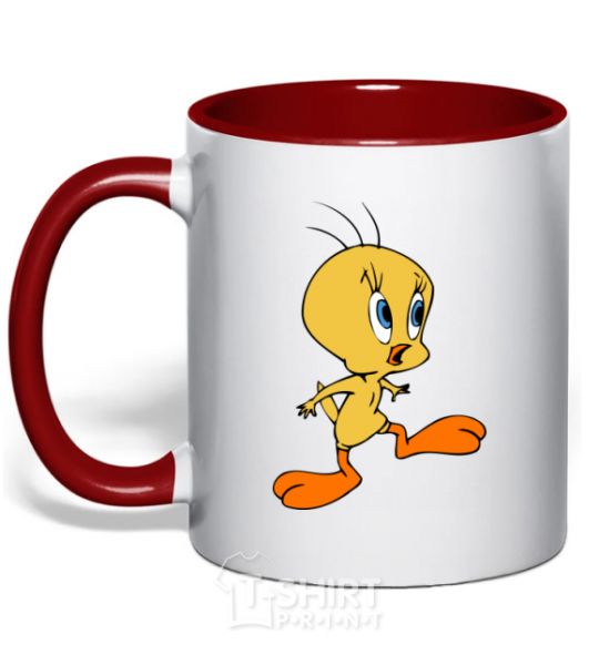 Mug with a colored handle Tweety red фото
