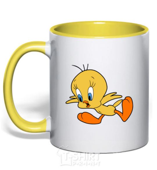 Mug with a colored handle Shocked Tweety yellow фото