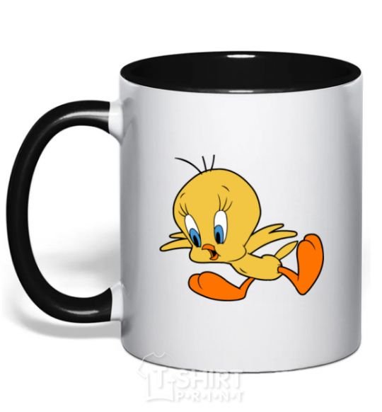 Mug with a colored handle Shocked Tweety black фото