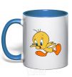 Mug with a colored handle Shocked Tweety royal-blue фото