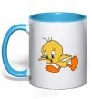 Mug with a colored handle Shocked Tweety sky-blue фото