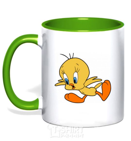 Mug with a colored handle Shocked Tweety kelly-green фото