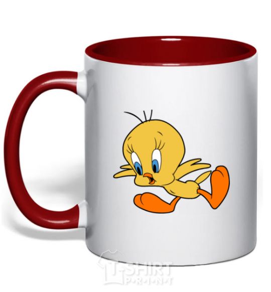 Mug with a colored handle Shocked Tweety red фото