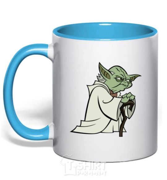 Чашка с цветной ручкой Yoda jedi Голубой фото