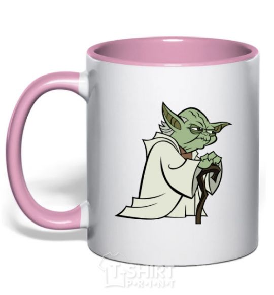 Чашка с цветной ручкой Yoda jedi Нежно розовый фото