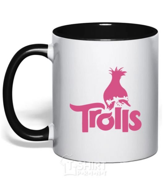 Mug with a colored handle Trolls black фото