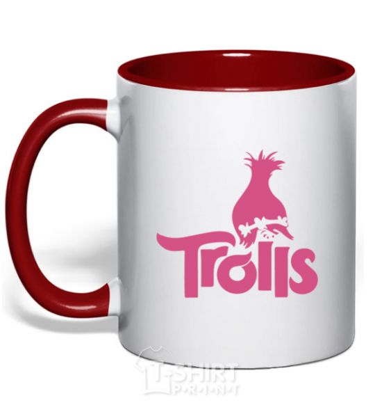 Mug with a colored handle Trolls red фото