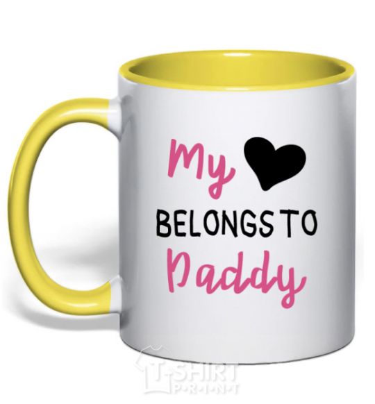 Mug with a colored handle My heart belongs to daddy yellow фото