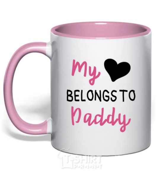 Mug with a colored handle My heart belongs to daddy light-pink фото