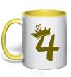 Mug with a colored handle 4 crown yellow фото