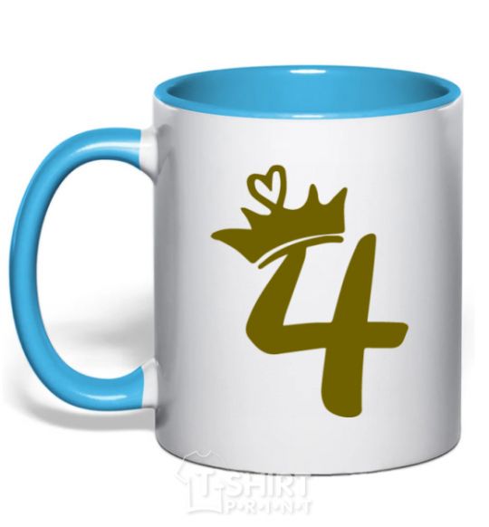 Mug with a colored handle 4 crown sky-blue фото