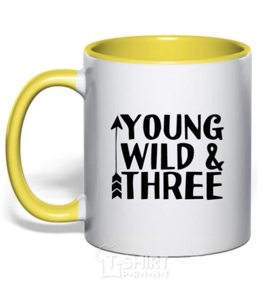 Mug with a colored handle Young wild and three yellow фото